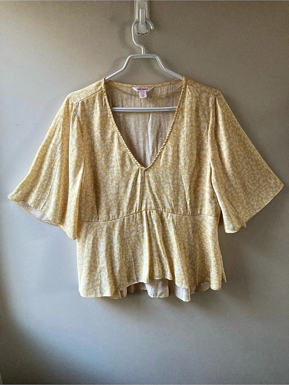 NWOT Joe Fresh Peplum Floral Blouse L Pastel Yellow High Low